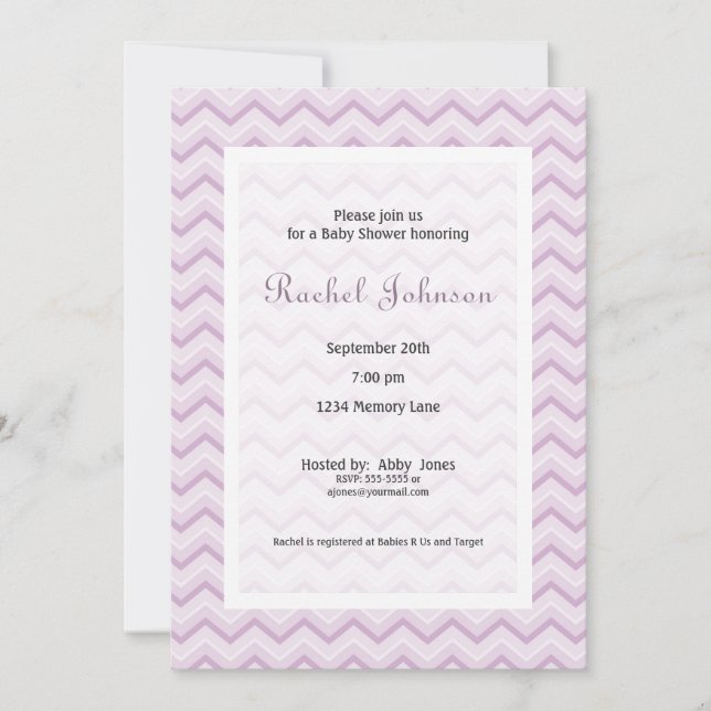 Purple Chevron Baby Shower Invitation (Front)