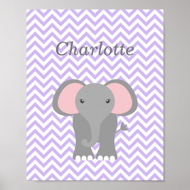 Purple Chevron Elephant Personalised Nursery Decor (Front)