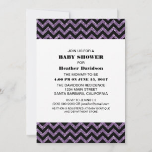 Purple Chevron Glitter Baby Shower Invite