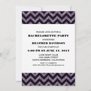 Purple Chevron Glitter Bachelorette Party Invitation