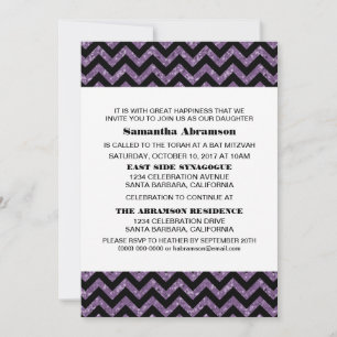 Purple Chevron Glitter Bat Mitzvah Invite