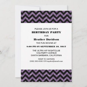 Purple Chevron Glitter Birthday Party Invite