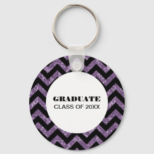 Purple Chevron Glitter Graduation Keychain