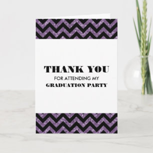 Purple Chevron Glitter Graduation Thank You Card