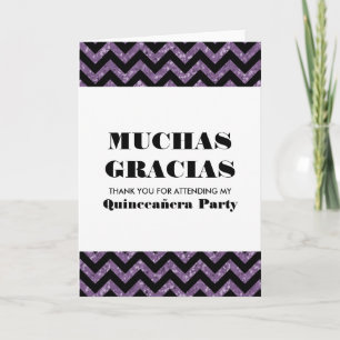Purple Chevron Glitter Quinceañera Thank You Card