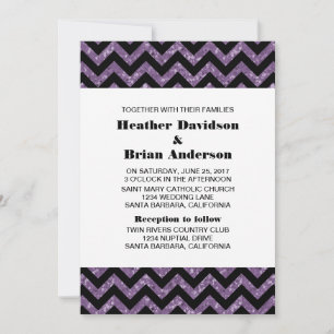 Purple Chevron Glitter Wedding Invite