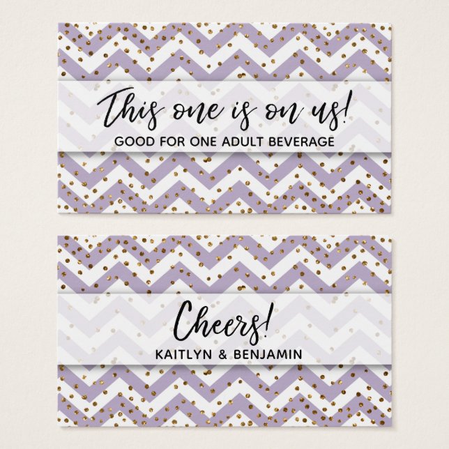 Purple Chevron & Gold Confetti Drink Tickets (Front & Back)