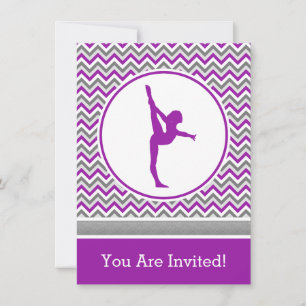 Purple Chevron Gymnast Party Invitation