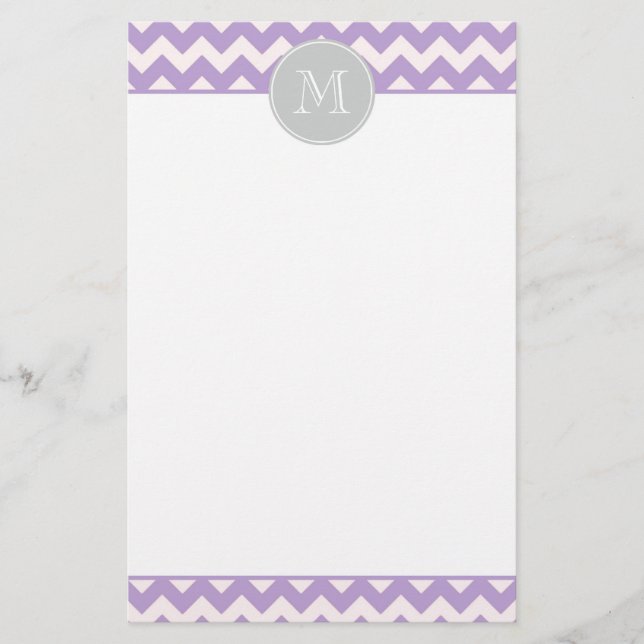 Purple Chevron Monogram Stationery (Front)