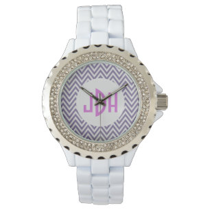 Purple Chevron Monogram White Enamel Watch