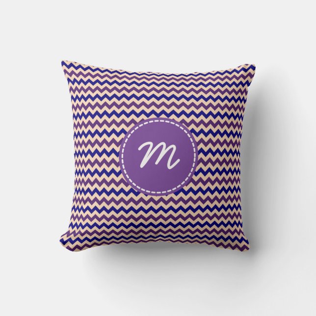 Purple Chevron Pattern Custom Monogram Cushion (Front)