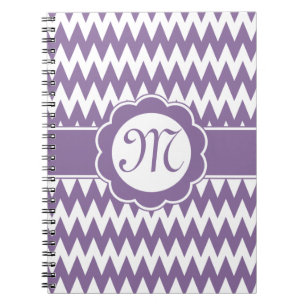 Purple Chevron Pattern & Monogram Flower Spiral Notebook