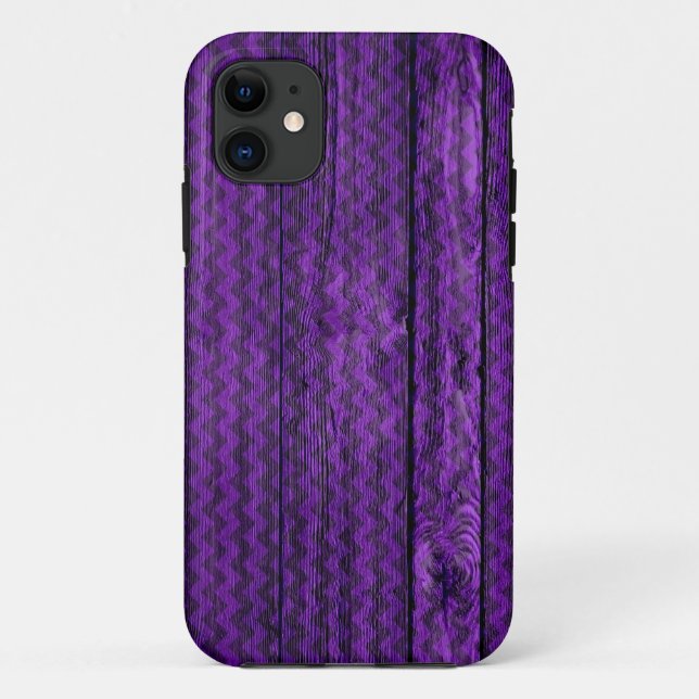 Purple Chevron Pattern Wooden Case-Mate iPhone Case (Back)