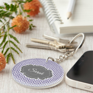 Purple Chevron Personalise Acrylic Keychain