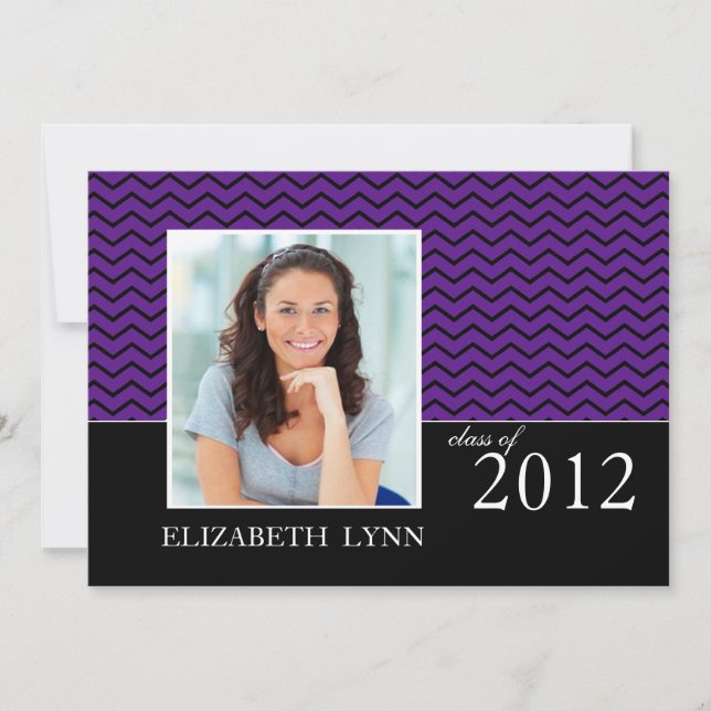 Purple Chevron Photo Graduation Party Invitation (Front)