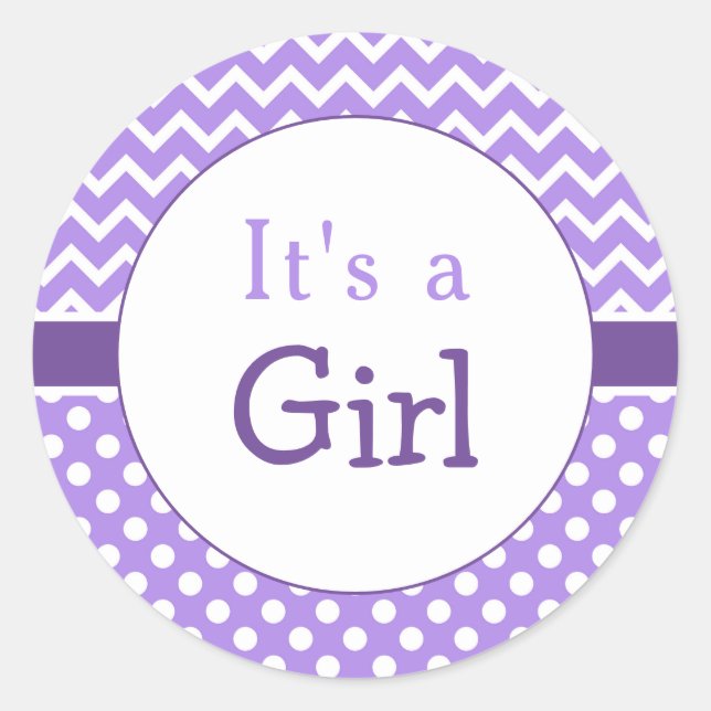 Purple Chevron & Polkas Dot Baby Shower Classic Round Sticker (Front)