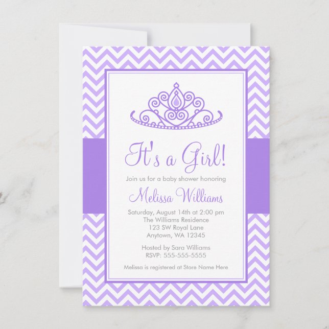 Purple Chevron Princess Crown Girl Baby Shower Invitation (Front)