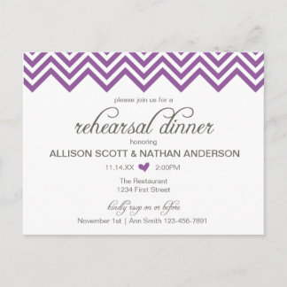 Purple Chevron Rehearsal Dinner Invite Postcard