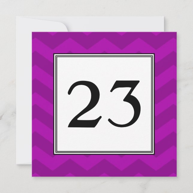 Purple Chevron Stripes Party Table Number Card (Front)