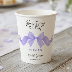 Purple Chic Bow She's Tying the Knot Bridal Shower Paper Cups