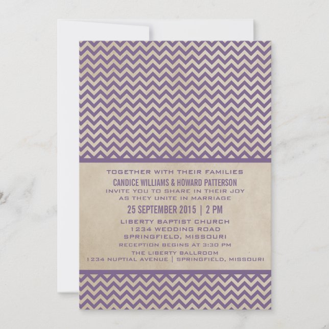 Purple Chic Chevron Wedding Invite (Front)