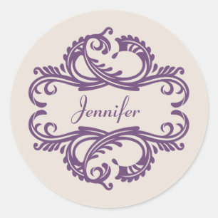 Purple Chic Damask Stickers