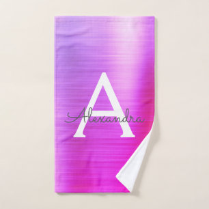 Purple Chic Glam Metallic Monogram Hand Towel