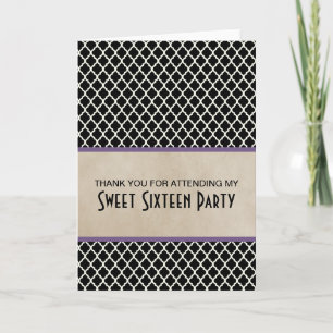 Purple Chic Quatrefoil Sweet 16 Thank You Card