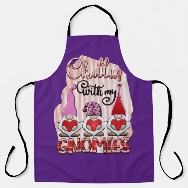 Purple Chillin With My Gnomies Kitchen Apron (Front)