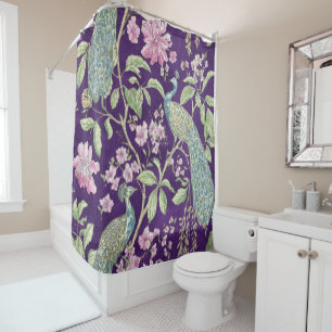 Purple Chinoiserie peacock floral  Shower Curtain