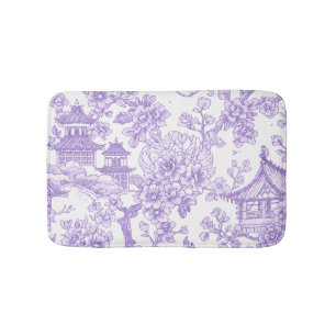 Purple Chinoiserie Toile Dragon Cherry Blossom Bath Mat