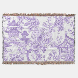 Purple Chinoiserie Toile Dragon Cherry Blossom Throw Blanket