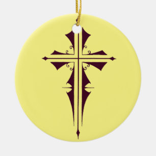 Purple Christian Cross Ceramic Tree Decoration