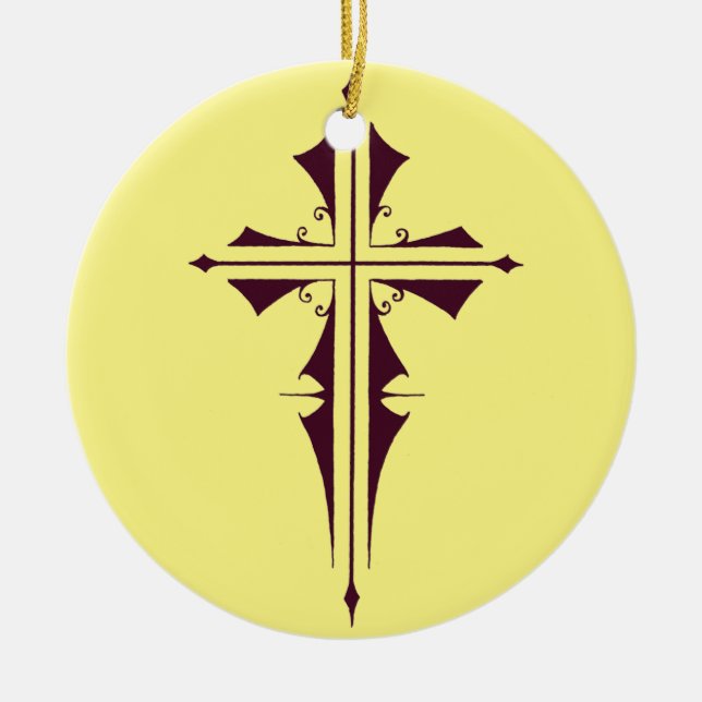 Purple Christian Cross Ceramic Tree Decoration (Front)
