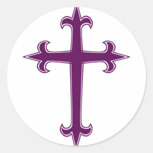 Purple Christian Cross Classic Round Sticker