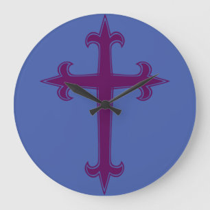 Purple Christian Cross Large Clock