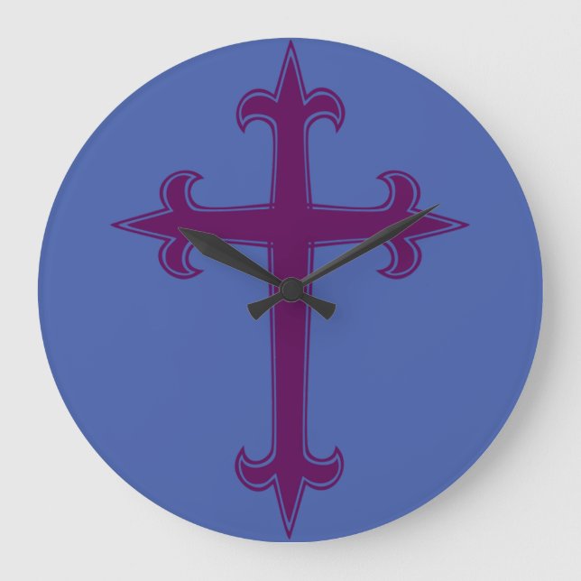 Purple Christian Cross Large Clock (Front)