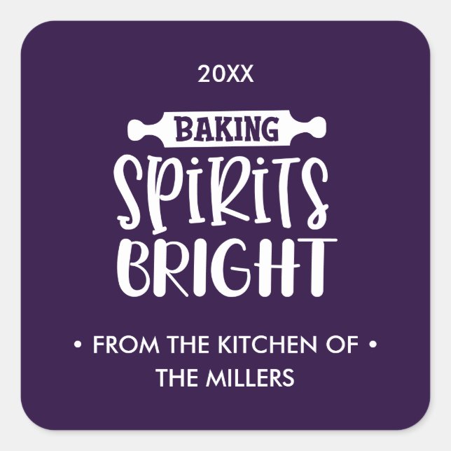 Purple | Christmas Baking Spirits Bright Square Sticker (Front)