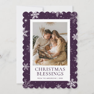 Purple Christmas Blessings Snowflake Photo Holiday Card