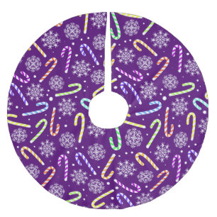 Purple Christmas Candy Cane with Snowflakes Brushed Polyester Tree Skirt