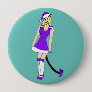 Purple Christmas catgirl 10 Cm Round Badge