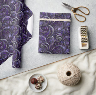 Purple Christmas Elegance Pattern Silver Accent Wrapping Paper