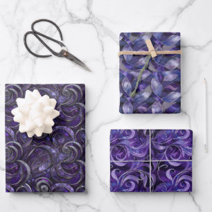 Purple Christmas Elegance Pattern Silver Accent Wrapping Paper Sheet