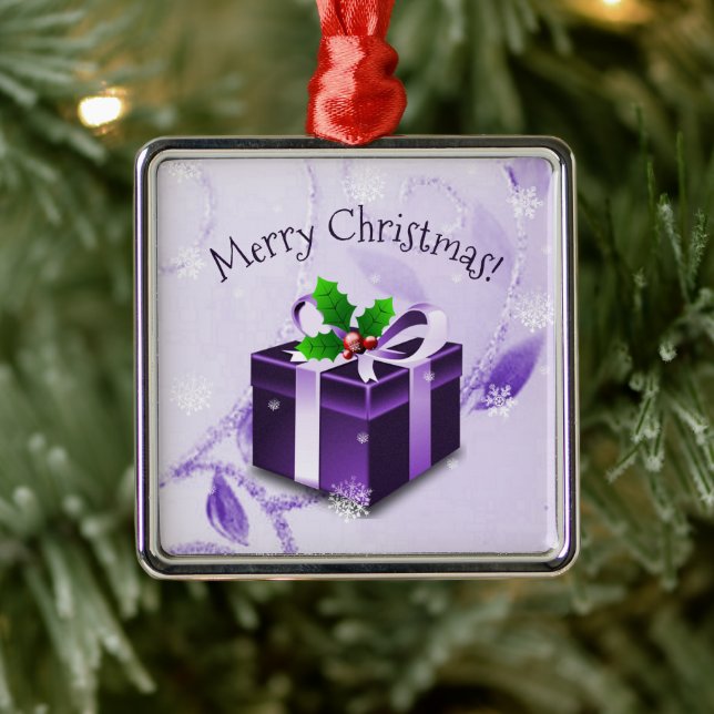 Purple Christmas Gift Ceramic Ornament (Tree)