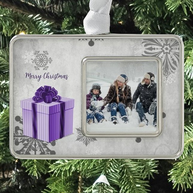 Purple Christmas Gift Holiday Photo Silver Plated Framed Ornament (Purple Christmas Gift Holiday Ornament)
