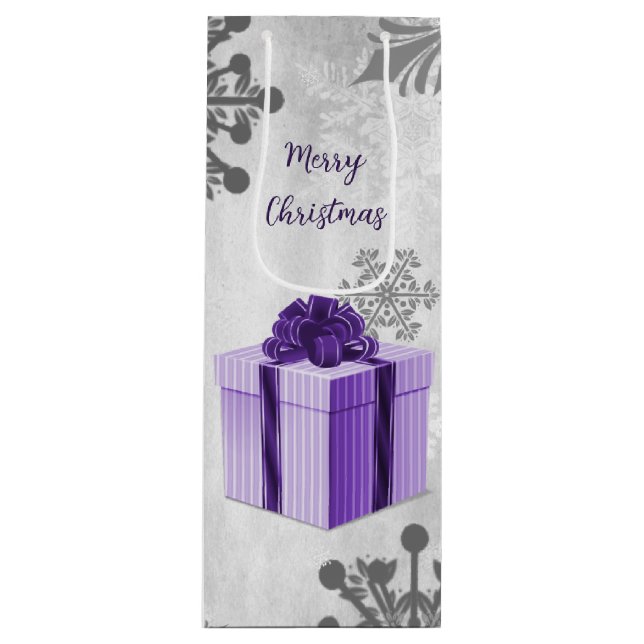 Purple Christmas Gift Holiday Wine Gift Bag (Front)