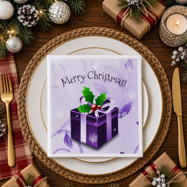 Purple Christmas Gift Paper Napkin (Purple Christmas Gift Paper Napkins)