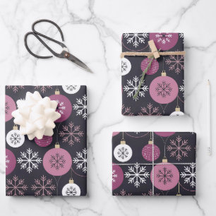 Purple Christmas Ornaments Wrapping Paper Sheet