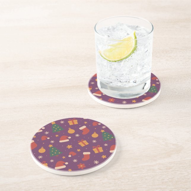 Purple Christmas Pattern Aesthetic – Cute Holiday  Coaster (Side)