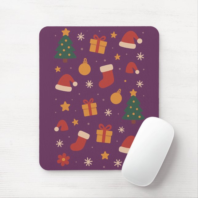 Purple Christmas Pattern Aesthetic – Cute Holiday  Mouse Pad (With Mouse)